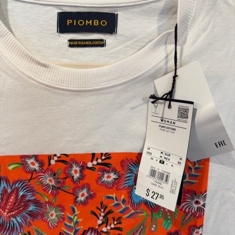 Piombo Vibrant Floral Graphic Tee, women’s size M - Picture 3 of 5